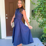 Malia Midnight Blue Button Front Maxi Dress Pinch