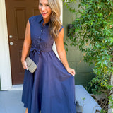 Malia Midnight Blue Button Front Maxi Dress Pinch