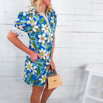 Marci Blue Dogwood Floral Mini Dress Jodifl