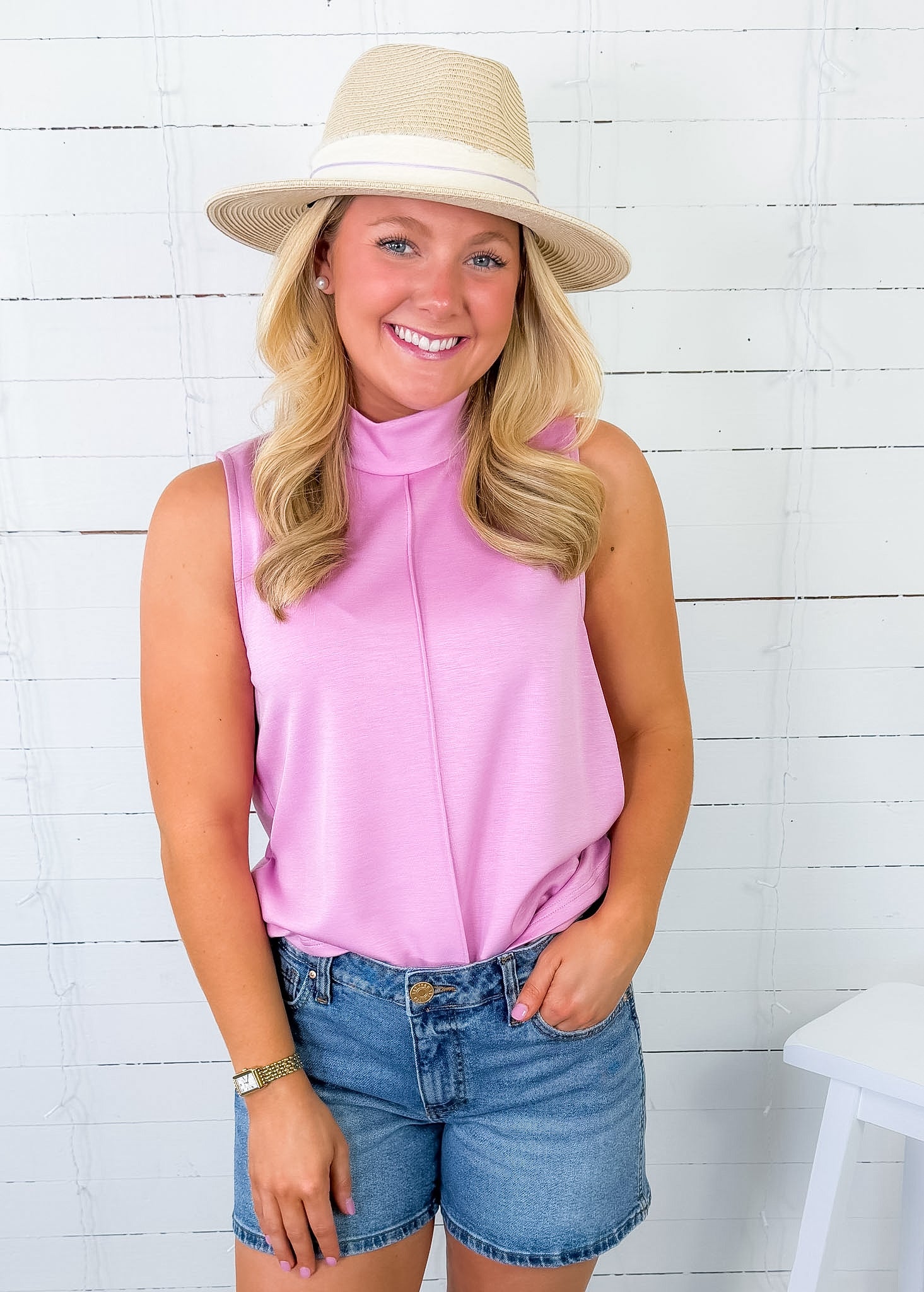 Margaret Orchid Scuba Sleeveless Top Entro