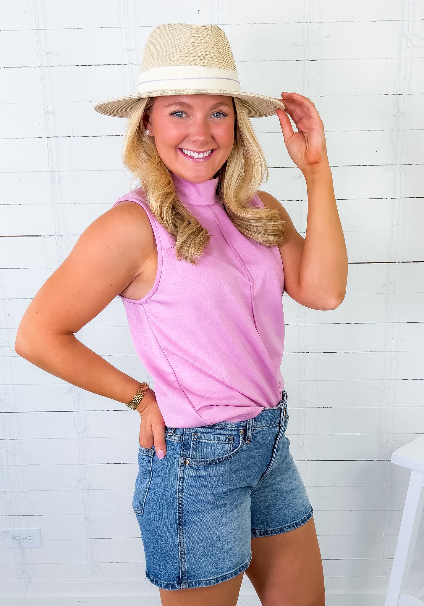 Margaret Orchid Scuba Sleeveless Top Entro