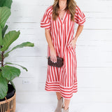 Margaret Claret Stripe Maxi Dress Karlie