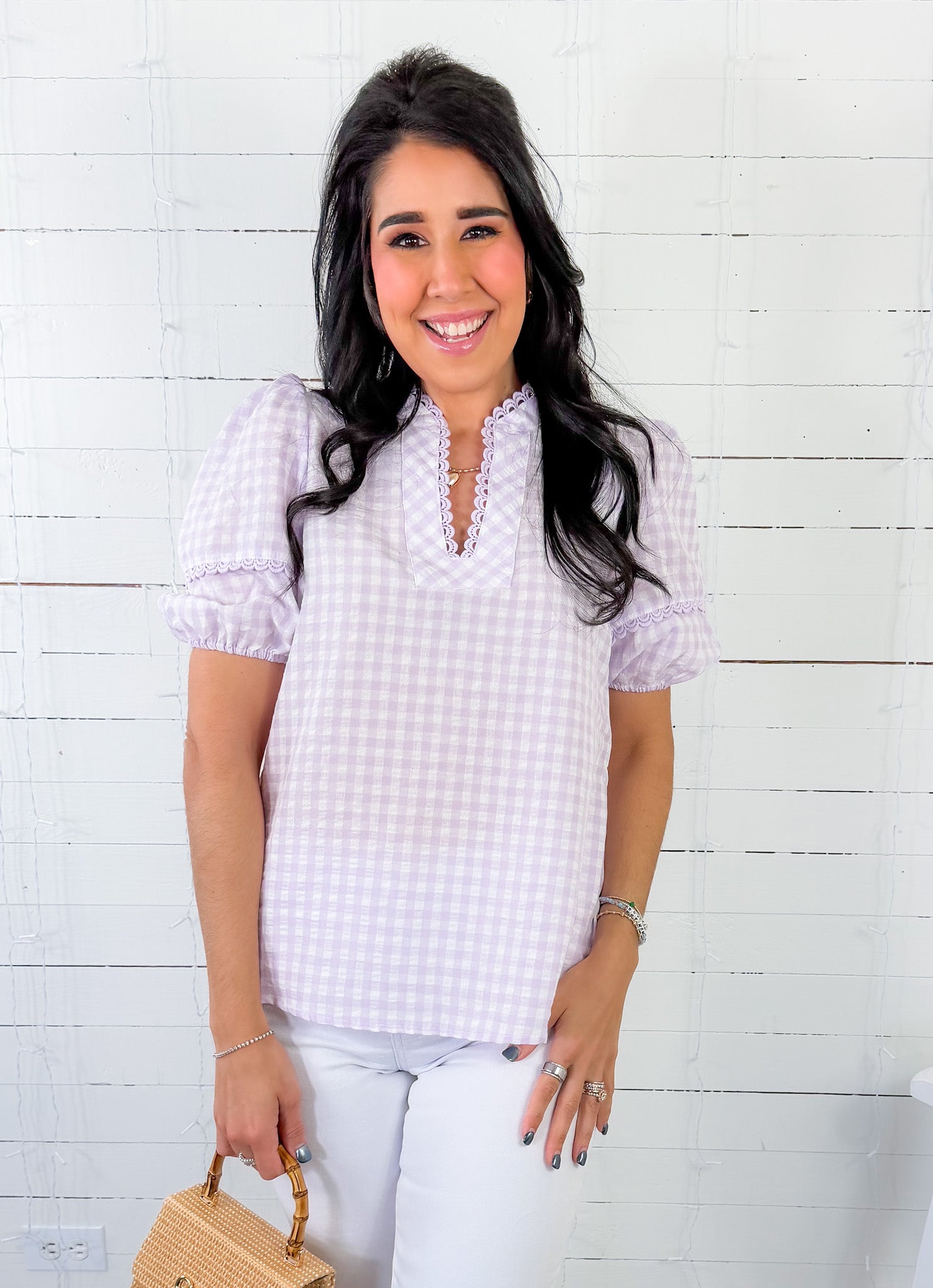 Margo Lavender Gingham Top Staccato