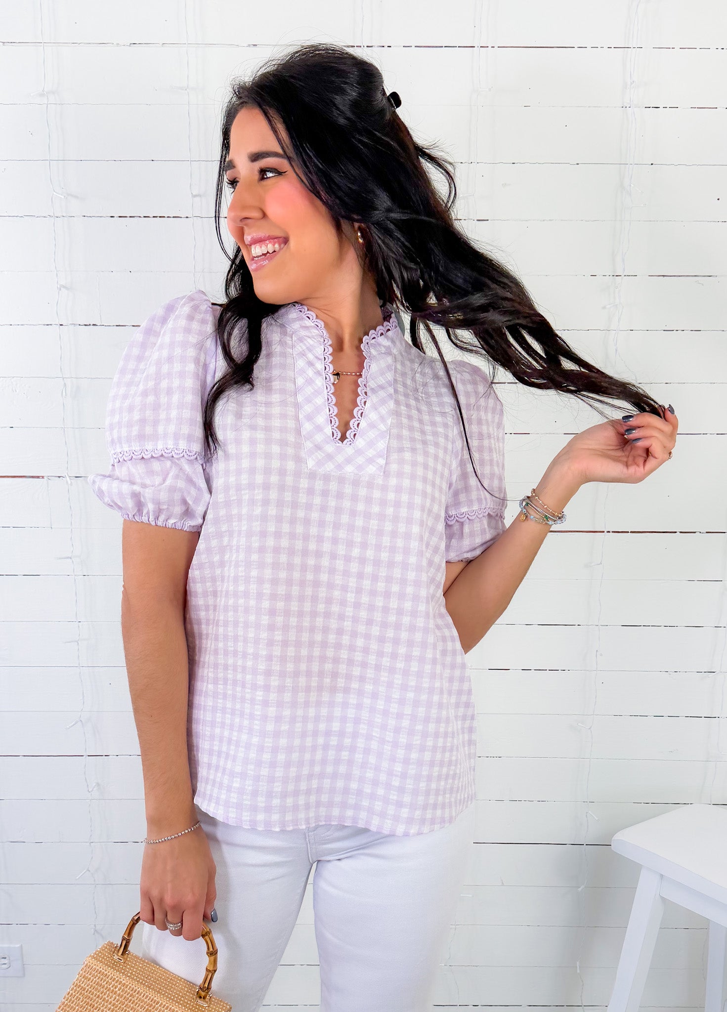 Margo Lavender Gingham Top Staccato