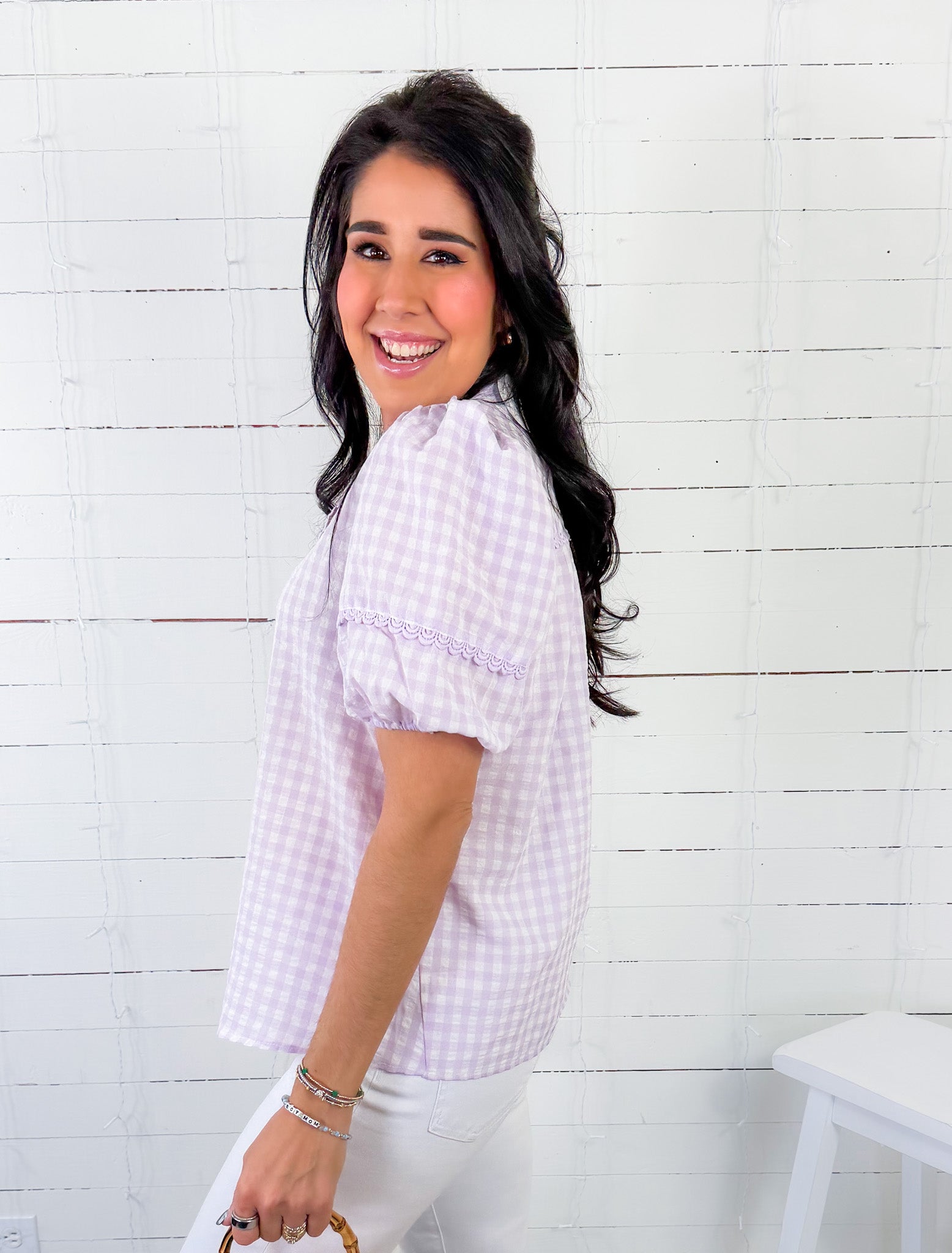 Margo Lavender Gingham Top Staccato