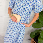 Margot Cobalt + Sky Ruffle Collar Button Midi Dress Gigio