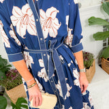 Maria Navy Lilies Maxi Dress Entro