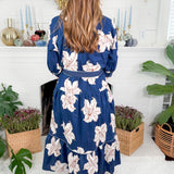 Maria Navy Lilies Maxi Dress Entro
