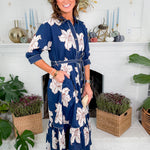 Maria Navy Lilies Maxi Dress Entro