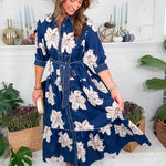 Maria Navy Lilies Maxi Dress Entro