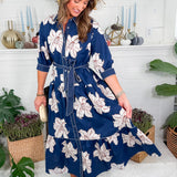 Maria Navy Lilies Maxi Dress Entro