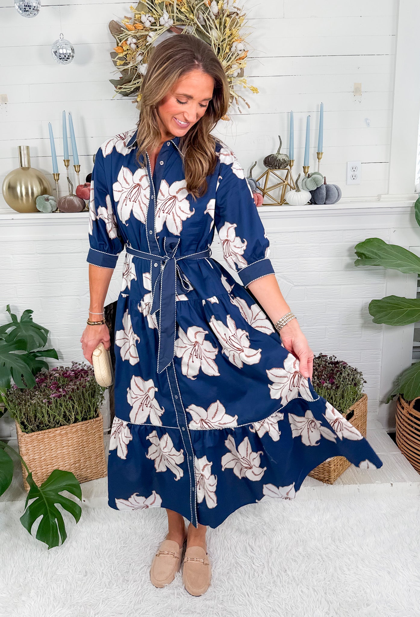 Maria Navy Lilies Maxi Dress Entro