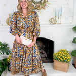 Marianne Camel + Blue Maxi Dress