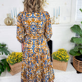 Marianne Camel + Blue Maxi Dress