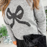 Marianne Dark Grey Sequin Bow Sweater Molly Bracken