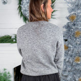 Marianne Dark Grey Sequin Bow Sweater Molly Bracken