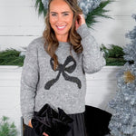 Marianne Dark Grey Sequin Bow Sweater Molly Bracken