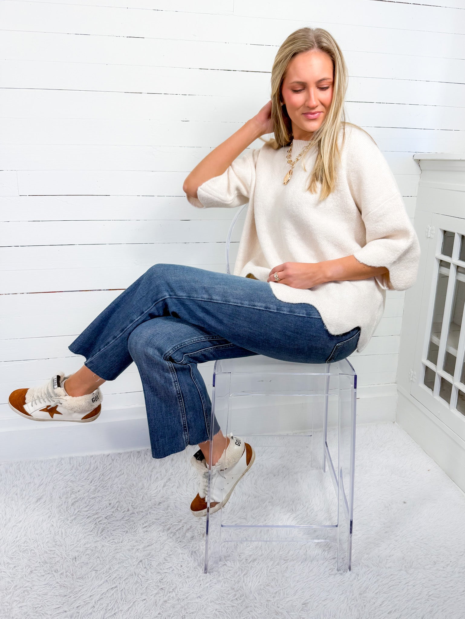 Marietta Cream Scallop Sweater Entro