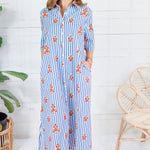 Marina Blue Stripe + Bouquet Maxi Dress Karlie