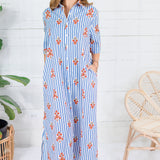 Marina Blue Stripe + Bouquet Maxi Dress Karlie