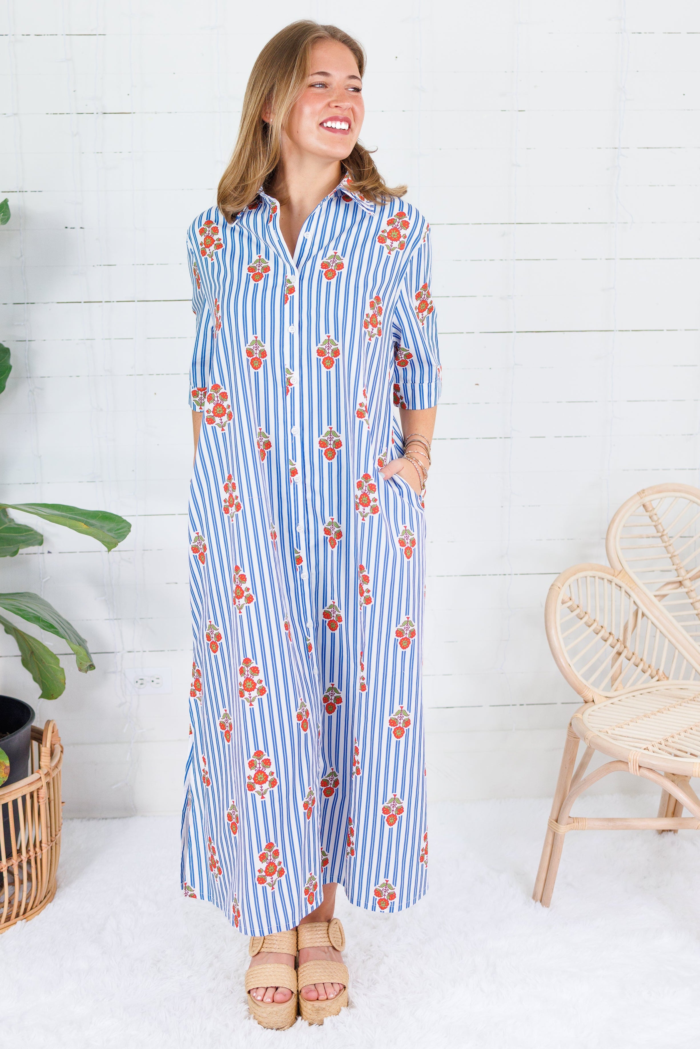 Marina Blue Stripe + Bouquet Maxi Dress Karlie
