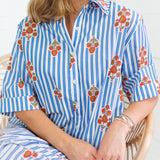 Marina Blue Stripe + Bouquet Maxi Dress Karlie
