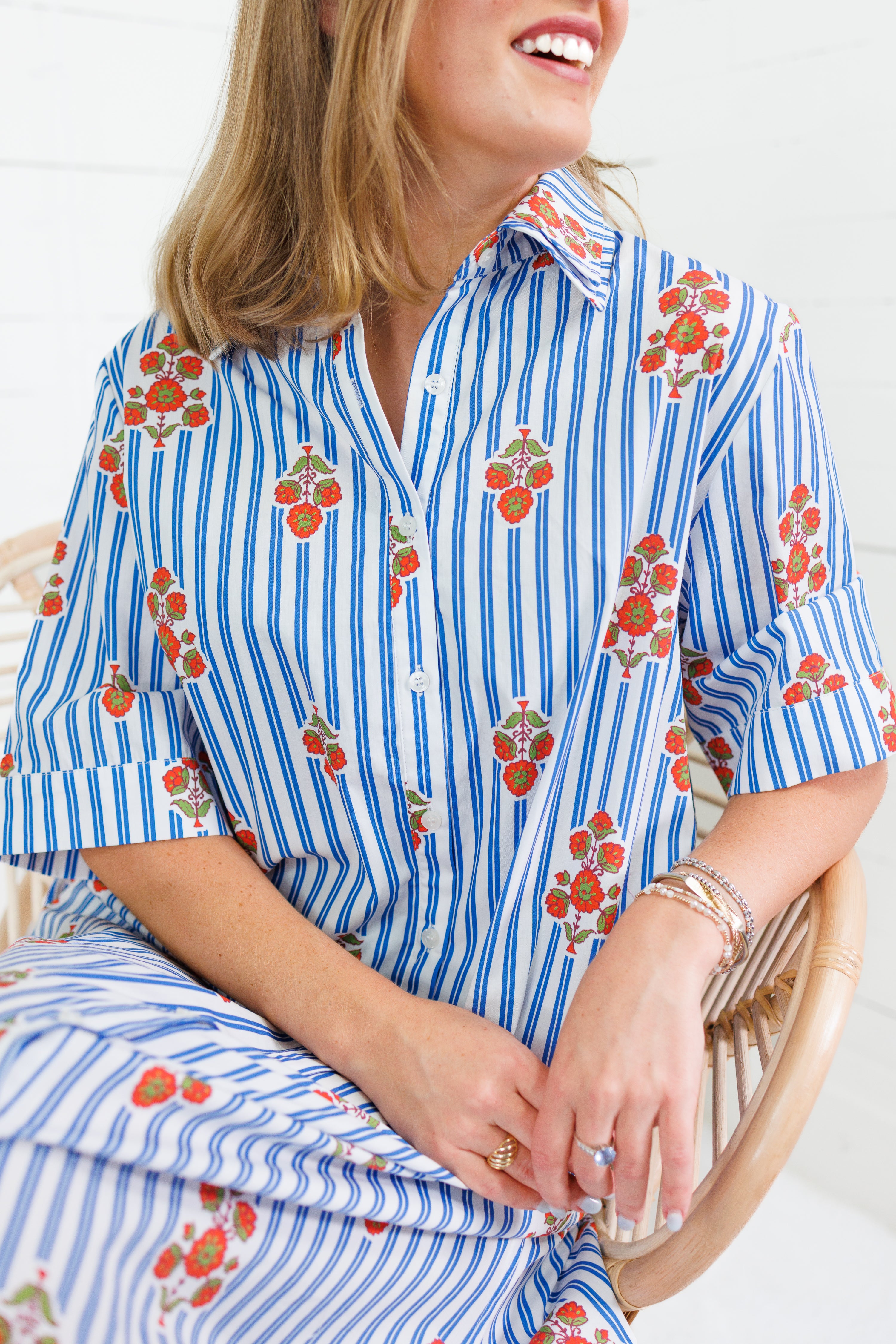 Marina Blue Stripe + Bouquet Maxi Dress Karlie