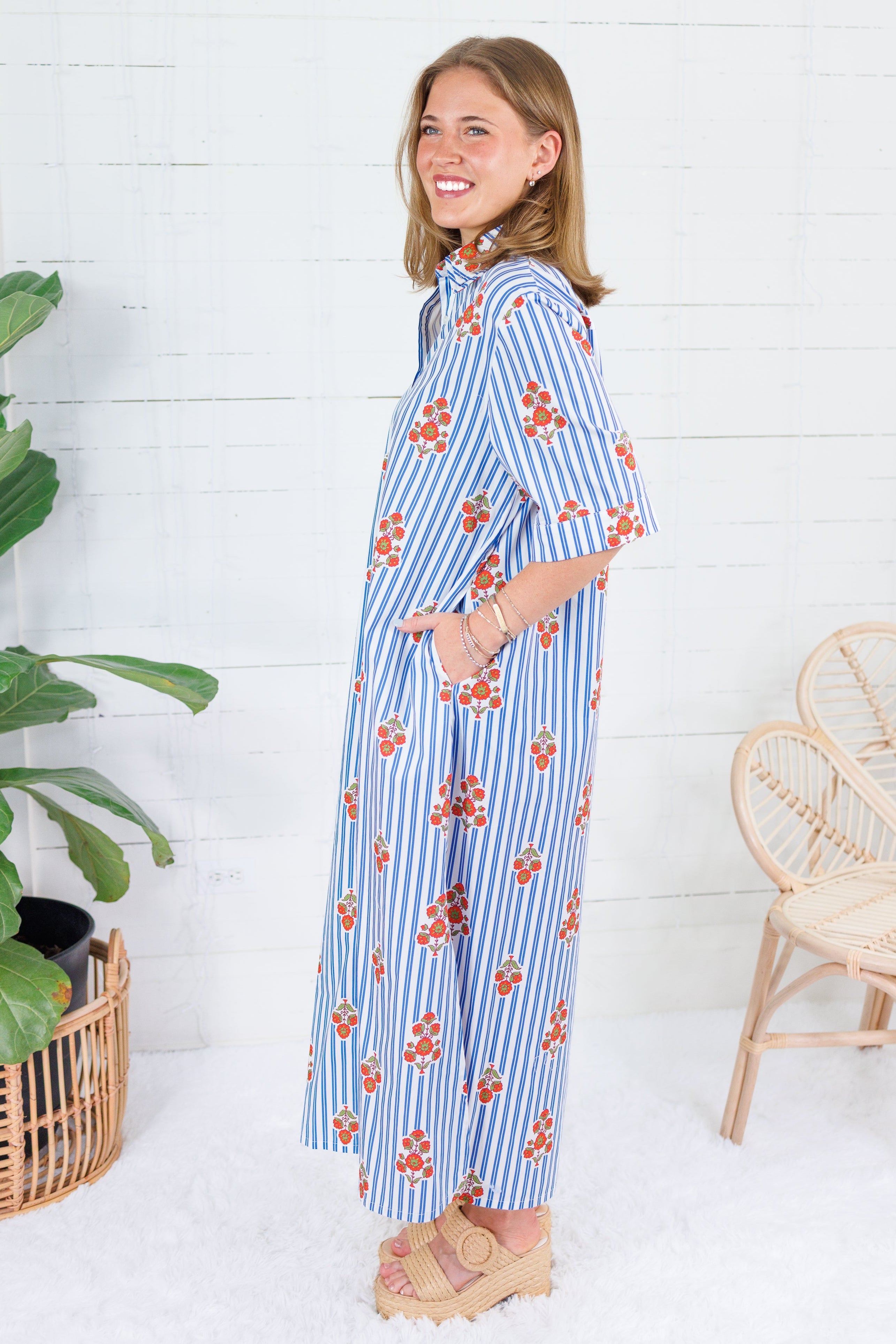 Marina Blue Stripe + Bouquet Maxi Dress Karlie
