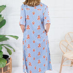 Marina Blue Stripe + Bouquet Maxi Dress Karlie