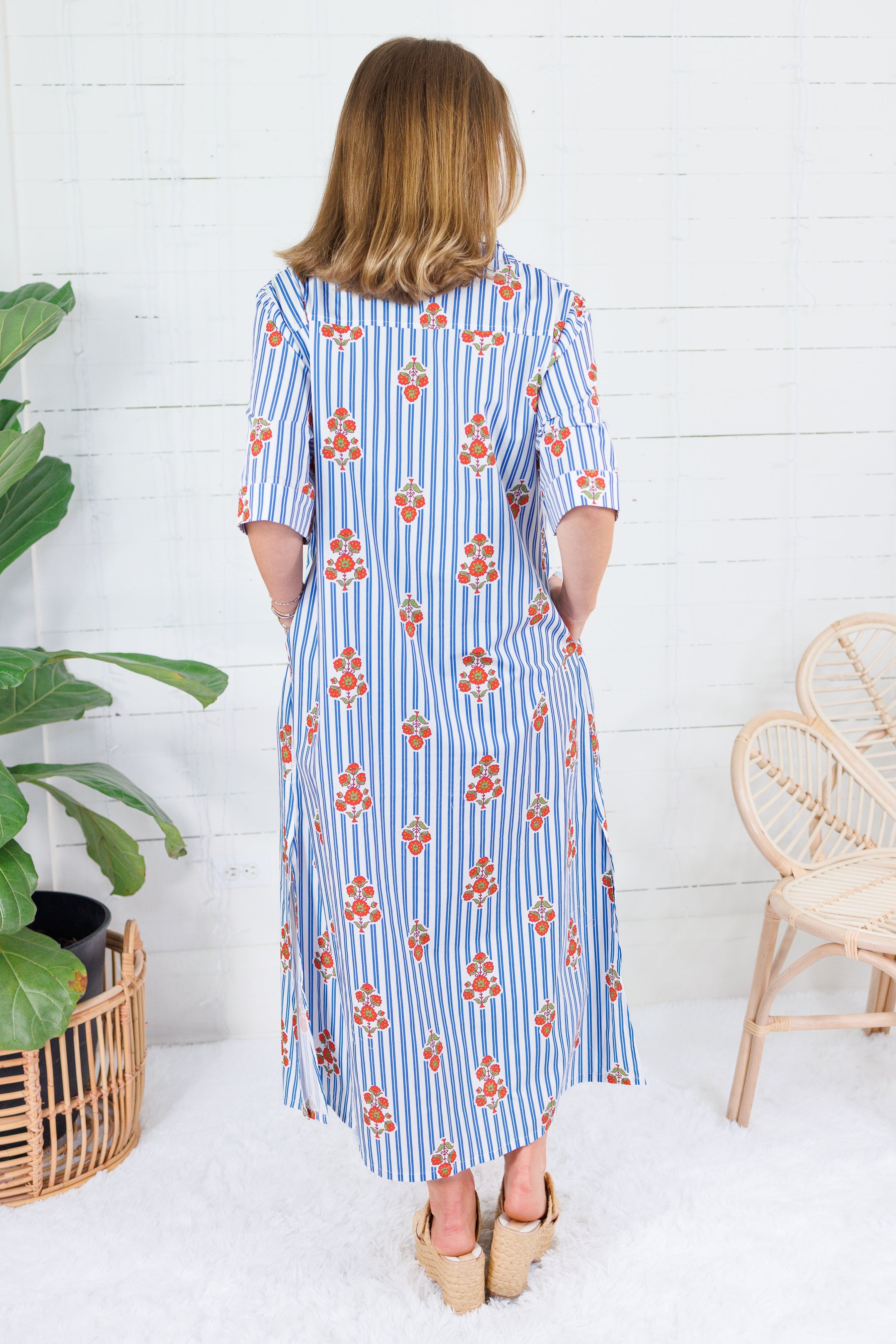 Marina Blue Stripe + Bouquet Maxi Dress Karlie