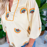 Marisa Yellow Fan Embroidery Top Ciebon