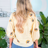 Marisa Yellow Fan Embroidery Top Ciebon