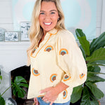 Marisa Yellow Fan Embroidery Top Ciebon