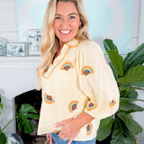 Marisa Yellow Fan Embroidery Top Ciebon