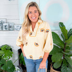 Marisa Yellow Fan Embroidery Top Ciebon