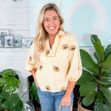 Marisa Yellow Fan Embroidery Top Ciebon