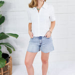 Marisol White Embroidered Collar Top Kut
