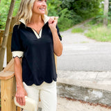 Marjorie Black + Ecru Scallop Edge Top