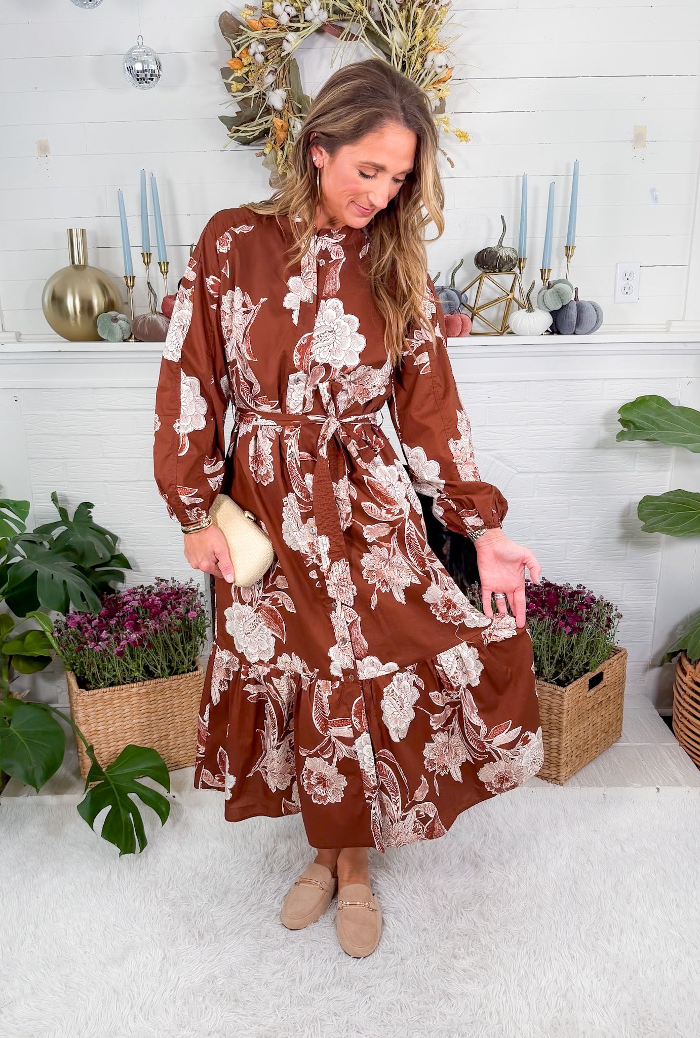 Marley Brown Floral Maxi Dress Entro