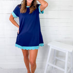 Marlin Navy + Mint Scallop Edges Mini Dress Jodifl