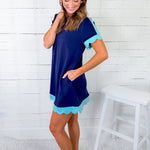 Marlin Navy + Mint Scallop Edges Mini Dress Jodifl