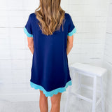 Marlin Navy + Mint Scallop Edges Mini Dress Jodifl