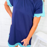 Marlin Navy + Mint Scallop Edges Mini Dress Jodifl