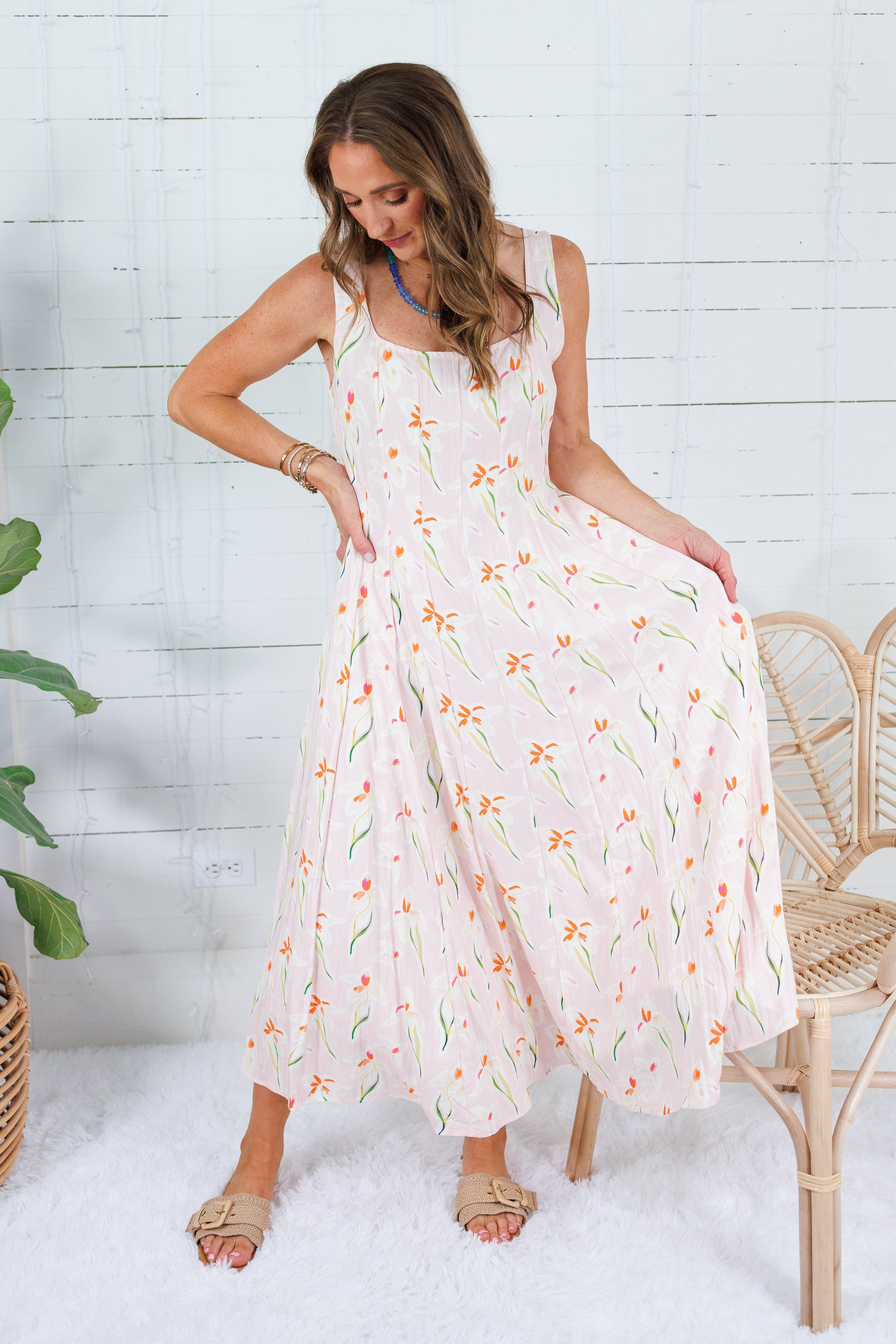 Marlow Light Pink Flower Fields Maxi Dress TCEC