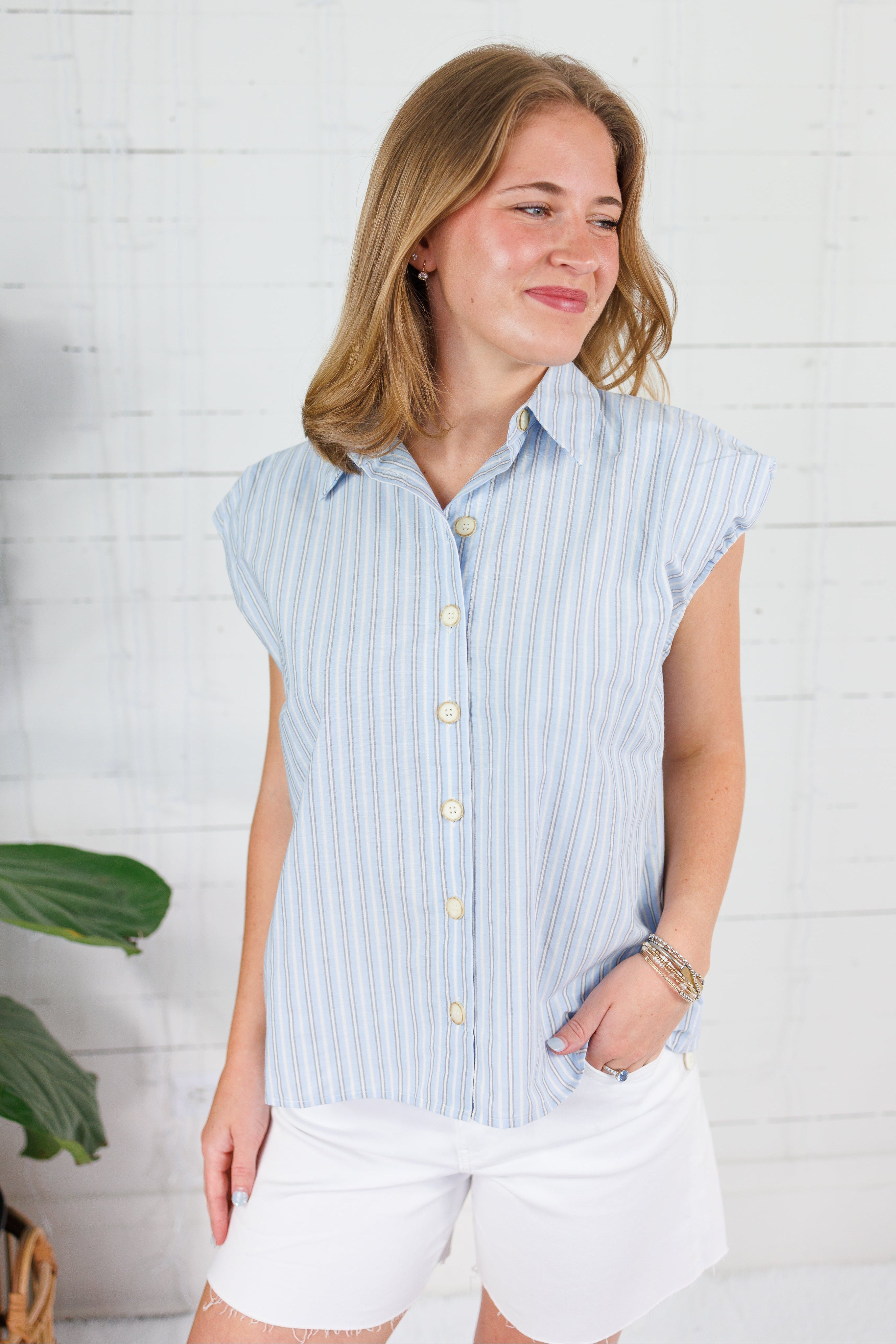 Martha Menswear Blue Stripe Top Karlie