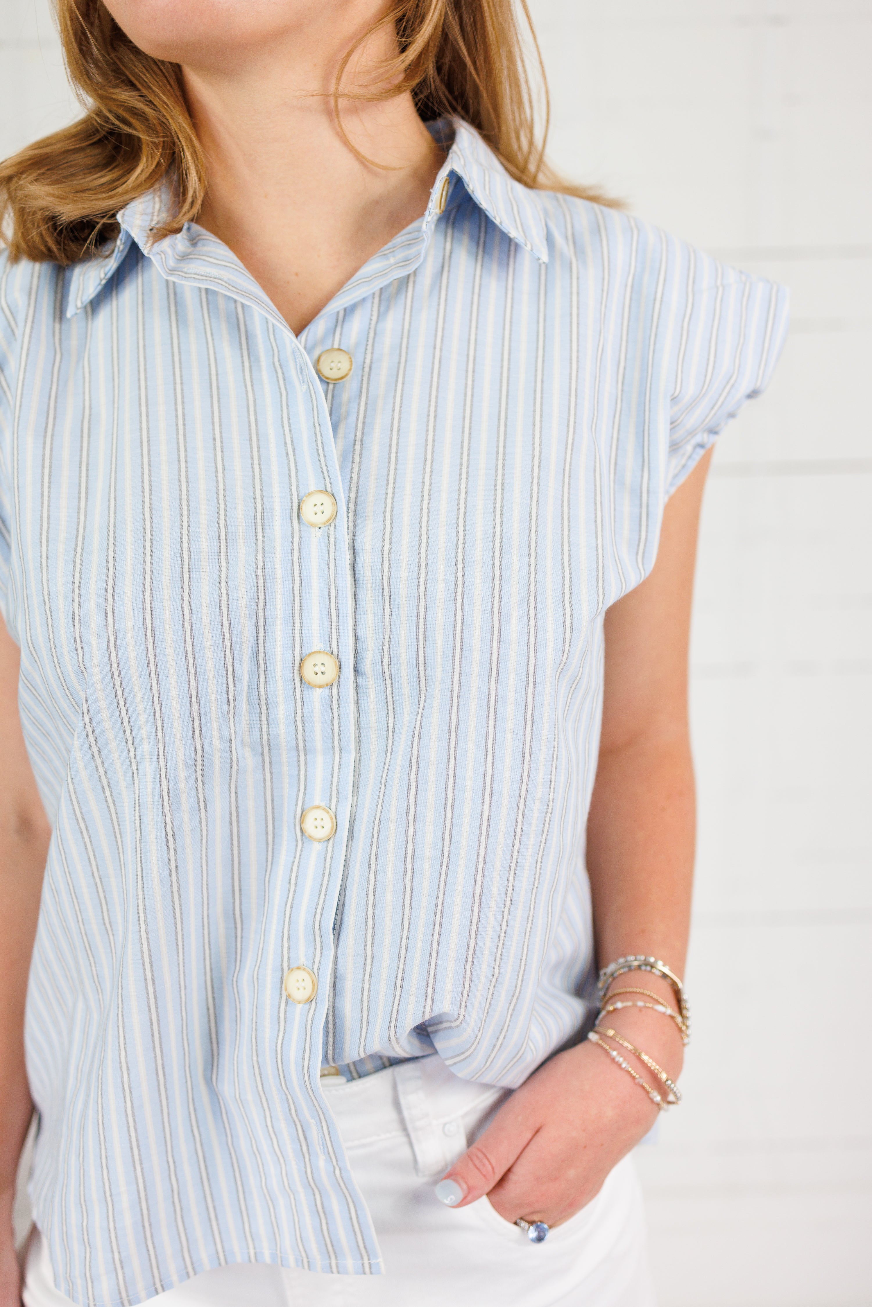 Martha Menswear Blue Stripe Top Karlie