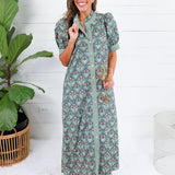 Marty Pine Green + Gingham Trim Maxi Dress Entro