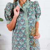 Marty Pine Green + Gingham Trim Maxi Dress Entro
