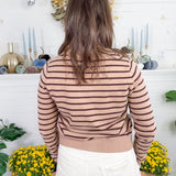 Matilda Latte Brown Striped Cardigan Sweater