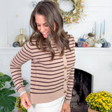 Matilda Latte Brown Striped Cardigan Sweater